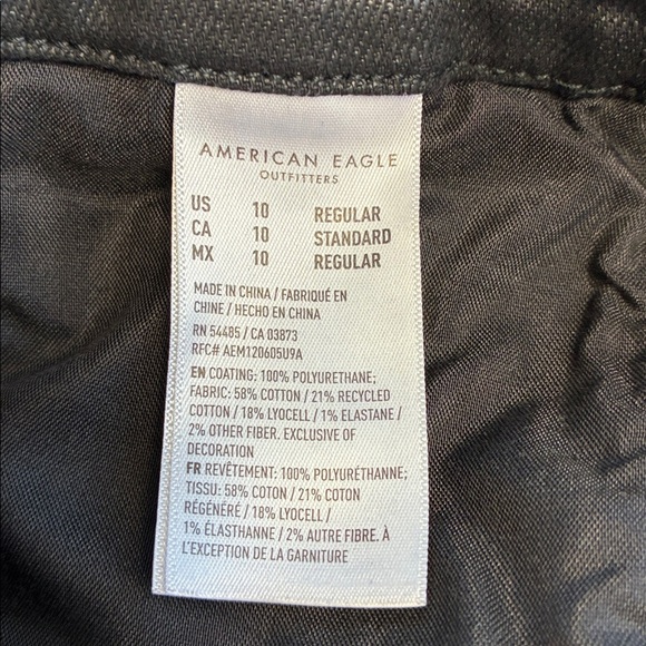 American Eagle Jeans Wide Leg High Rise Black Coated Trouser Pants 10 - Picture 7 of 8